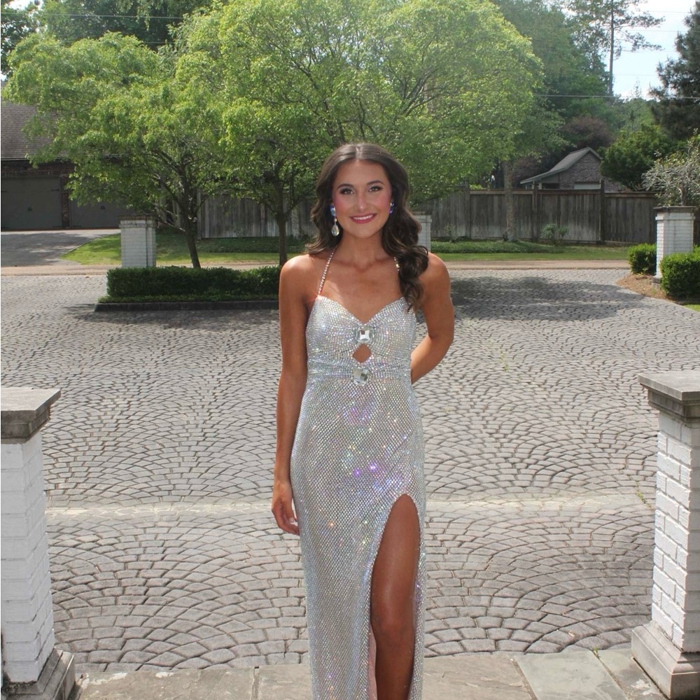 Elegant Silver Evening Gown